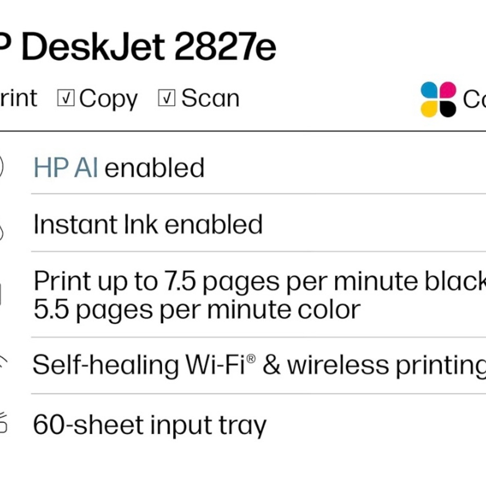 HP White DeskJet 2827e All-in-One Printer - Picture 6 of 16